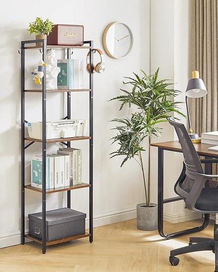 YMYNY Bookshelf, 5-Tier Ladder Shelf Organizer, Narrow Shelving Unit, Corner Storage Racks, Large Capacity Bookcase, for Home Office Living Room Balcony Bathroom, 57.7" H, Metal Frame,UHBC005H - LeafyLoom