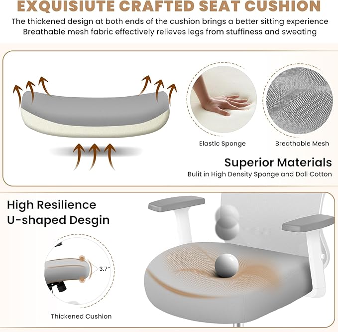 Office Chair Ergonomic Desk Chair with Adjustable Lumbar Support, Swivel Comfy Computer Chair Heavy Duty Executive Chair for Home Office - LeafyLoom
