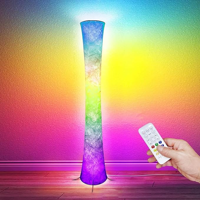 Floor Lamp, RGB Color Changing, Smart Control Music Sync with Fabric Shade, Standing Lamp for Living Room Bedroom Game Room, 62 inch - LeafyLoom