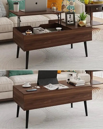 HAIOOU Lift Top Coffee Table, Mid Century Modern Coffee Tables with Drawer for Living Room, Open Storage Shelf, Walnut Cocktail Table TV Stand with Stable Pine Leg Anti-Scratching, Home, Office - LeafyLoom