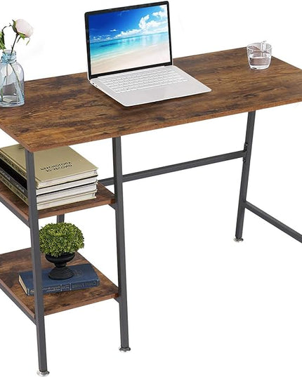 VECELO 43 Inch Computer Modern Student Writing home-office, Ladder Desk, Dark Walnut+black Leg - LeafyLoom