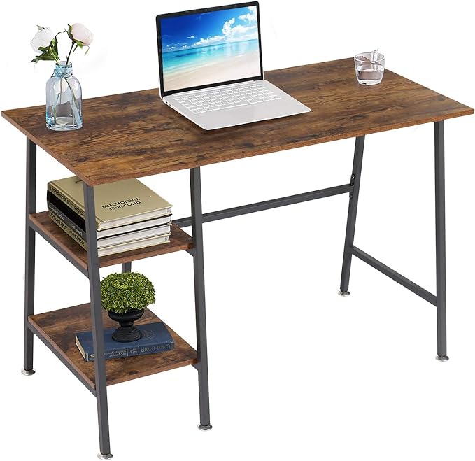 VECELO 43 Inch Computer Modern Student Writing home-office, Ladder Desk, Dark Walnut+black Leg - LeafyLoom