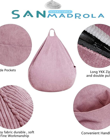 Stuffed Animal Storage Bean Bag Chair Cover (No Beans) for Kids and Adults.Soft Premium Corduroy Stuffable Beanbag for Organizing Children Plush Toys or Memory Foam Extra Large 300L (Pink) - LeafyLoom