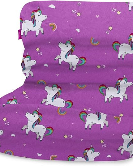 Posh Creations Structured Comfy Bean Bag Chair for Gaming, Reading, and Watching TV, Laguna Lounger, Canvas - Unicorn and Rainbows on Purple, Canvas Rainbow Unicorns - LeafyLoom