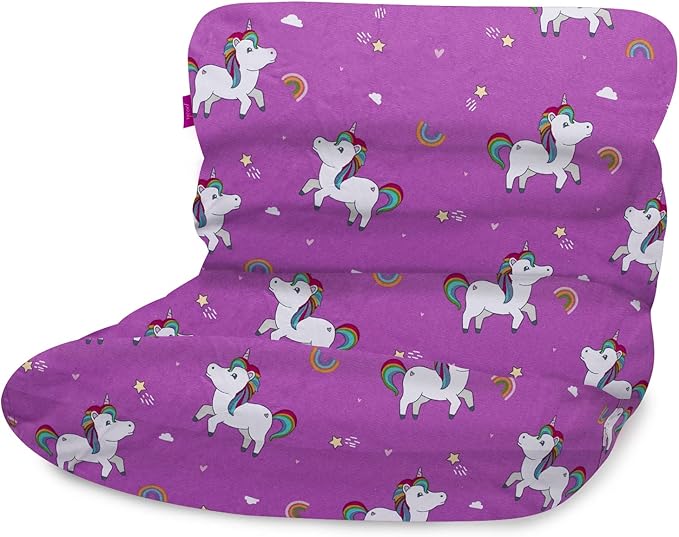 Posh Creations Structured Comfy Bean Bag Chair for Gaming, Reading, and Watching TV, Laguna Lounger, Canvas - Unicorn and Rainbows on Purple, Canvas Rainbow Unicorns - LeafyLoom