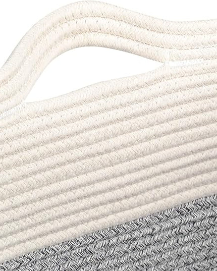 Large Cotton Tall Rectangle Small Laundry hamper Dog Toy Storage Baskets Woven Basket Bins Foldable Medium With Handle Toys and Fabric Storing Storage Silver Gray 2 Pack - LeafyLoom