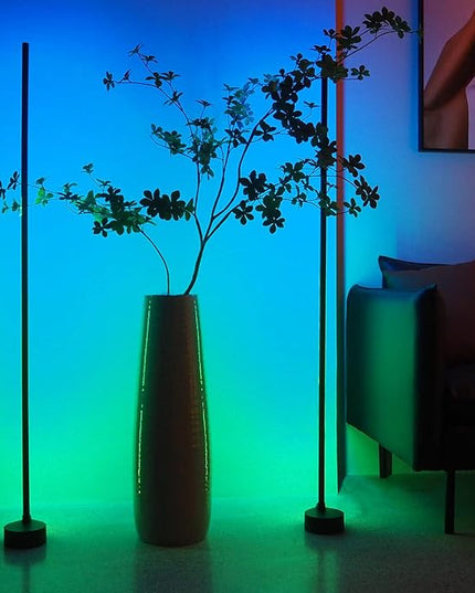 AIZAWA Led Corner Lamp, RGBICW Color Changing Corner Floor Lamp with Remote and App Control, Creative DIY Modes, Music Sync, Led Corner Light for Living Room, Bedroom, and Gaming Room - LeafyLoom