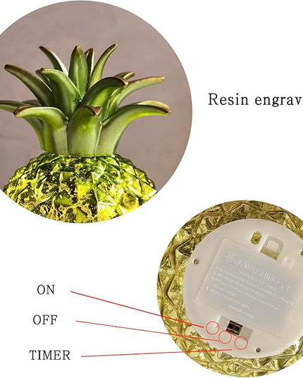 Life has light，Mercury Glass Pineapple lamp, Night Light with Timer, Glass Desk lamp for Bedroom, Dressing Table, Living Room, Children's Room, Coffee Table, Holiday Decoration, Gifts for Women. - LeafyLoom