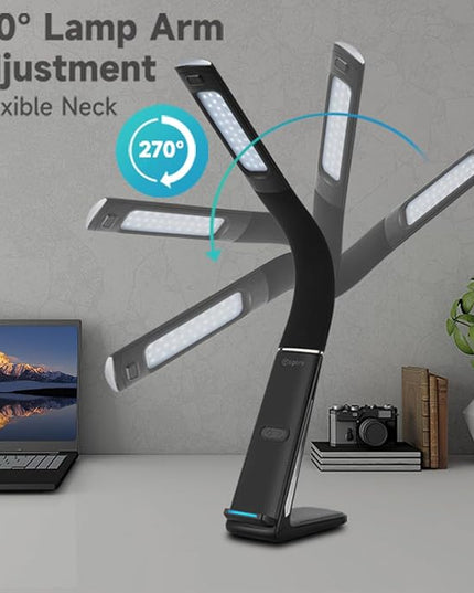 LED Desk Lamp with Wireless Charger, USB Charging Port, Stepless dimmable brightness, 3 Color Modes, Desk Lamps for Home Office, Table Lamp Eye Caring Reading Light, Gesture Control desk light - LeafyLoom