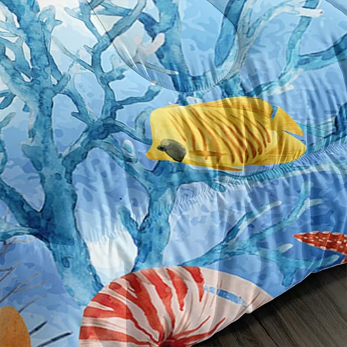CVHOUSE Sea Turtle Comforter Set,Ocean Watercolor Sea Turtle Bedding Set for Kids Teens,Ocean Sea Turtle Comforter Sea Turtle Duvet Set Room Decor Quilt Set Twin Size - LeafyLoom