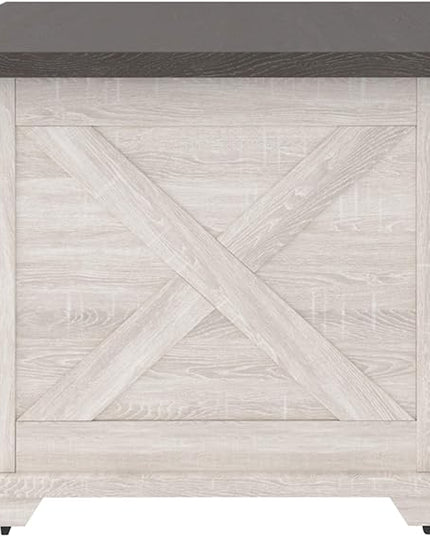 Signature Design by Ashley Dorrinson Farmhouse Coffee Table with Sliding Barn Doors, Antique White & Brown - LeafyLoom