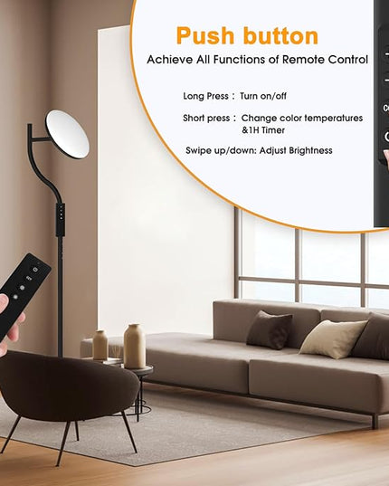 PESRAE Floor Lamp, 36W/3600LM Torchiere Bright Floor Lamp, RGB Color Changing Torchiere Floor Lamp, Rotatable Tall Lamp with Remote Control, Adjust Brightness for Bedroom and Play Room - LeafyLoom