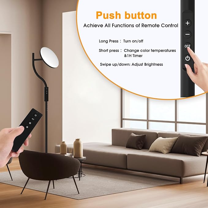 PESRAE Floor Lamp, 36W/3600LM Torchiere Bright Floor Lamp, RGB Color Changing Torchiere Floor Lamp, Rotatable Tall Lamp with Remote Control, Adjust Brightness for Bedroom and Play Room - LeafyLoom