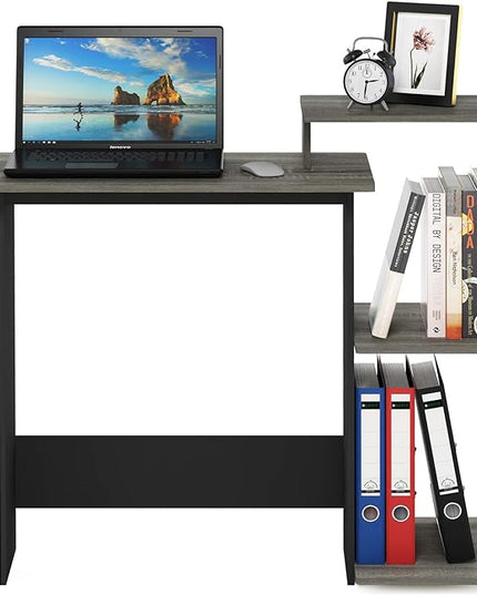 Furinno Efficient Home Laptop Notebook Computer Desk with Square Shelves, French Oak Grey/Black - LeafyLoom