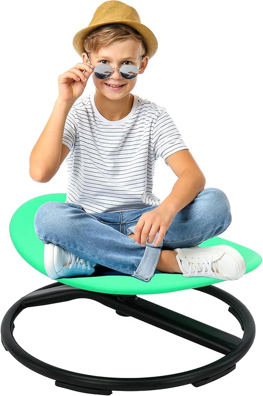 Kids Swivel Chair, Sensory Spin Chair for Autism Kids, Body Coordination Training Chair,Metal Base Non Slip Safer (Green) - LeafyLoom