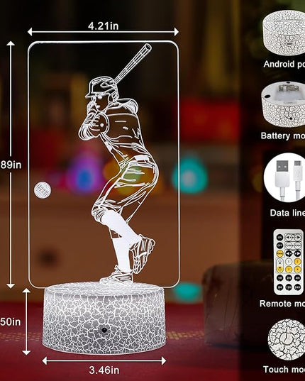 Baseball Light,Baseball Bedside Lamp 7 Colors Change + Remote Control with Timer Night Light Optical Illusion Lamps for Gift Ideas for Boys or Kids - LeafyLoom