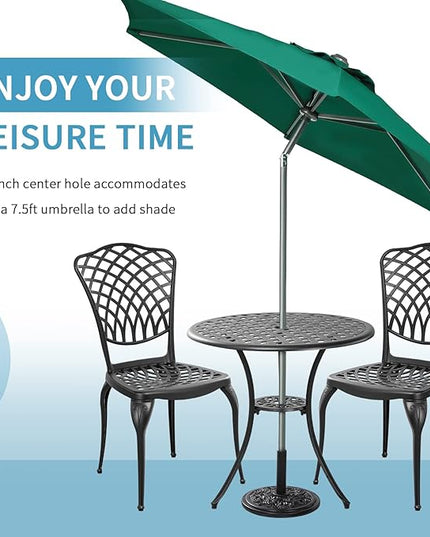 3 Piece Bistro Table Set Anti-Rust Outdoor Bistro Set Cast Alumiunm Patio Table and Chairs Set for 2, Patio Bistro Set Furniture Black - LeafyLoom