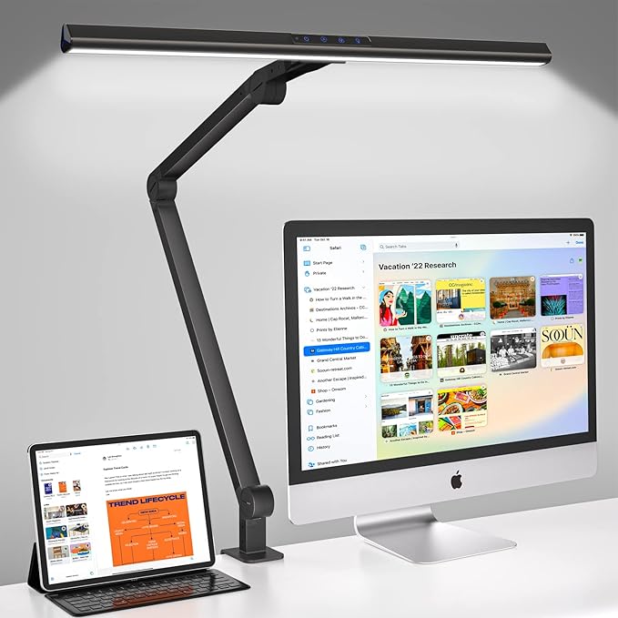 KableRika LED Desk Lamp with Clamp, 17W Super Bright Architect Swing Arm Desk Light for Home Office, Eye-Caring Task Table Lamp, Dimmable&6 Color Modes, Great Range of Motion for Office Lighting - LeafyLoom