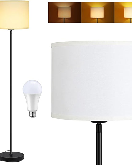 BoostArea Floor Lamp Standing Lamp, Tall Floor Lamp with 3 Dimmable Levels, Simple Floor Lamp with Linen Lampshade, On/OFF Footswitch, 9W LED Bulb Included, Floor Lamps for Living Room/Bedroom,White - LeafyLoom