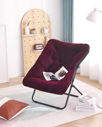 Tiita Comfy Saucer Chair, Soft Faux Fur Oversized Folding Accent Chair, Lounge Lazy Chair for Kids Teens Adults, Metal Frame Moon Chair for Bedroom, Living Room, Dorm Rooms - LeafyLoom