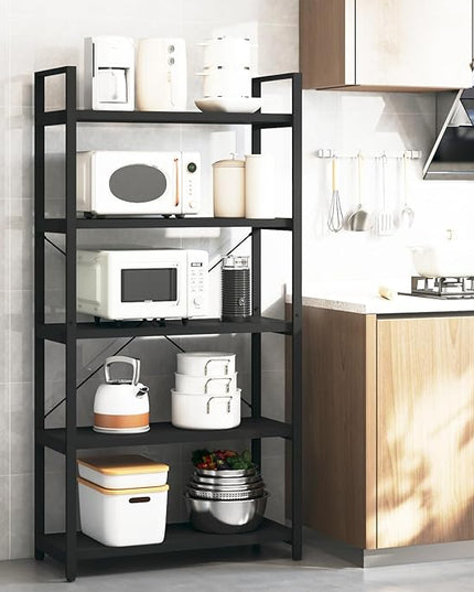 Tall Bookshelf with Large Storage,5 Tier Bookcase in Bedroom,Living Room and Office,Modern Wide Bookcase Shelf for Storing Books/Plants,Black - LeafyLoom