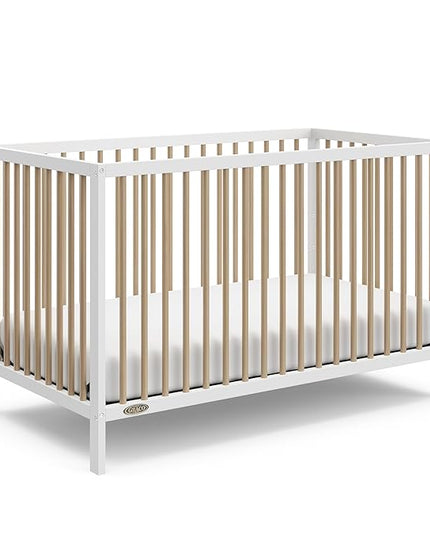 Graco Teddi 5-in-1 Convertible Crib (White with Driftwood) – GREENGUARD Gold Certified, Converts to Daybed, Toddler & Twin Bed with Headboard and Footboard, Adjustable Mattress Height - LeafyLoom