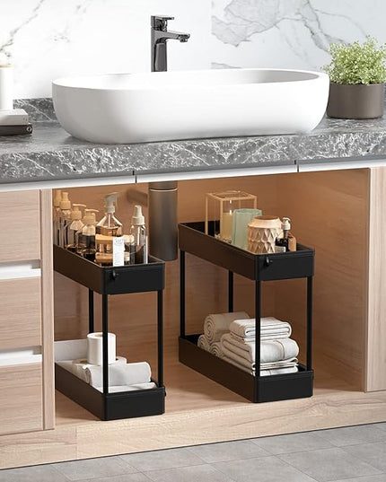 SOLEJAZZ Slim Storage Cart, 4 Tier Bathroom Organizer Mobile Shelving Unit, Rolling Utility Cart Slide Out Organizer for Kitchen, Bathroom, Laundry, Narrow Places, Black - LeafyLoom