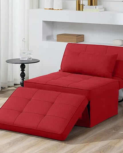 Sofa Bed, 4 in 1 Multi-Function Folding Ottoman Breathable Linen Couch Bed with Adjustable Backrest Modern Convertible Chair for Living Room Apartment Office,Red - LeafyLoom