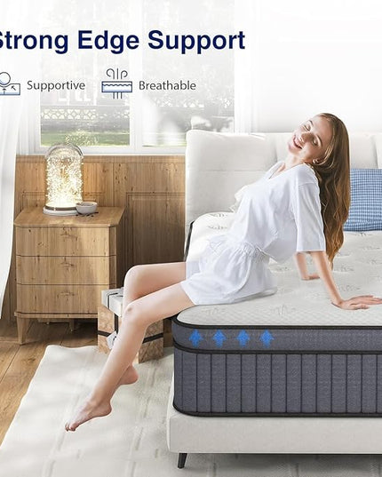 King Size Mattress - Upgrade Strengthen - 14 Inch Firm Hybrid King Mattress in a Box, Mattress King With High density Memory Foam and Independent Pocket Springs, Strong Edge Support, Release Pressure - LeafyLoom