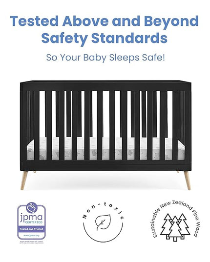 Delta Children Essex 4-in-1 Convertible Baby Crib, Ebony with Natural Legs - LeafyLoom
