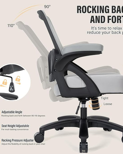 Big and Tall Office Chair 400lb- Mesh Ergonomic Heavy Duty Desk Chair- Flip Arms, Plus Size Wide Seat Executive Computer Chair for Large People- Home Office Swivel Rolling Task Chairs - LeafyLoom