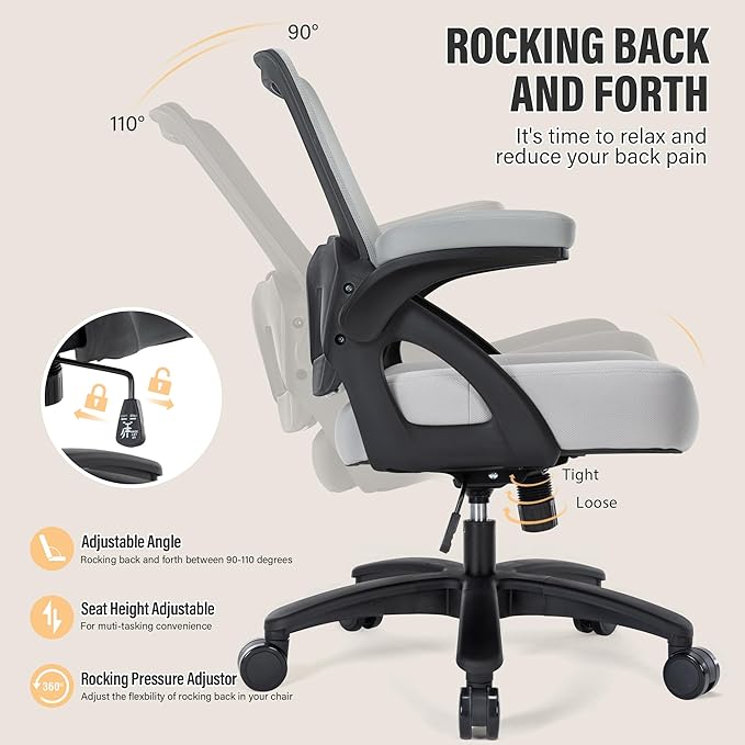 Big and Tall Office Chair 400lb- Mesh Ergonomic Heavy Duty Desk Chair- Flip Arms, Plus Size Wide Seat Executive Computer Chair for Large People- Home Office Swivel Rolling Task Chairs - LeafyLoom