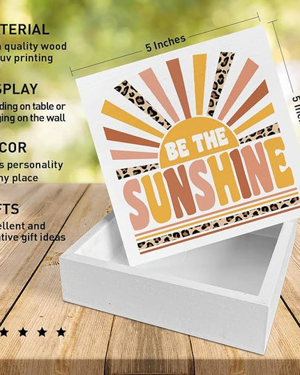 Home Office Desk Wooden Box Sign Decor, Be The Sunshine, Inspirational Quotes Desk Decor Motivational Desk Decorations for Women Girls Teens Student Office Classroom School - LeafyLoom