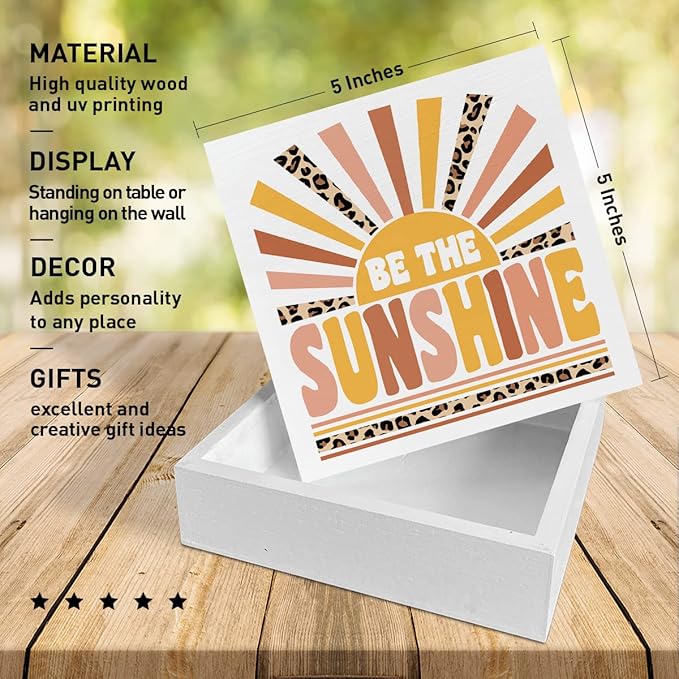 Home Office Desk Wooden Box Sign Decor, Be The Sunshine, Inspirational Quotes Desk Decor Motivational Desk Decorations for Women Girls Teens Student Office Classroom School - LeafyLoom