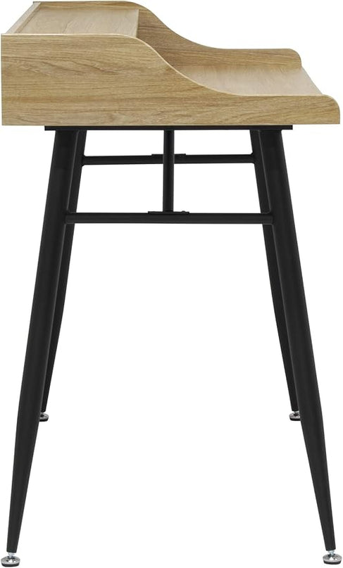 Calico Designs 51260 Woodford 45” Wide Modern, Secretary, Writing, Desk with Low Storage Hutch and Black Metal Tapered Legs in Ashwood, Black / Ashwood - LeafyLoom