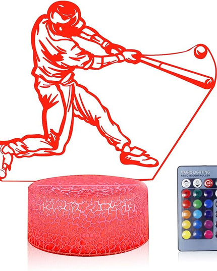 Teenager christmas gifts xmas gift 3D Illusion Playing Baseball Night Light Lamp 16 Color Change Touch White Crack Base remote control Birthday Present Boys Girls Baseball lover - LeafyLoom