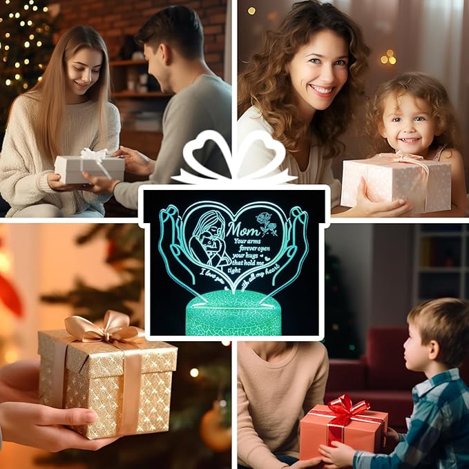 Night Light Gifts for Mom from Daughter Son,3D Illusion Lamp 6 Color Change Decor Lamp with Remote & Smart Touch, Gifts for Mom Birthday Gifts, Mother Gifts - LeafyLoom