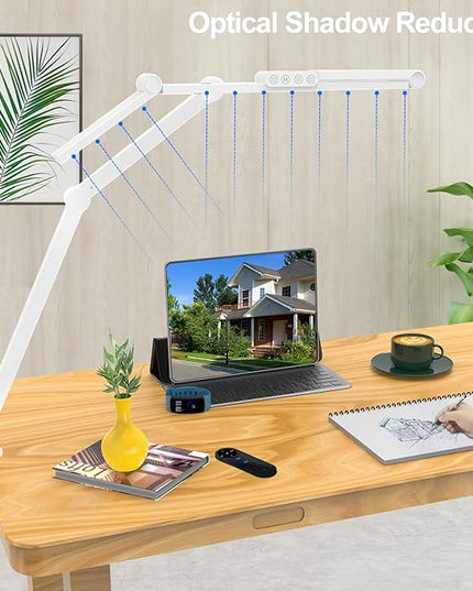 Micomlan Architect Desk Lamp with Clamp, Led Desk Lamp for Home Office with Remote Control, 24W Bright Dimmable Computer Desk Light Atmosphere Lighting Adjustable Table Light for Working Crafting - LeafyLoom