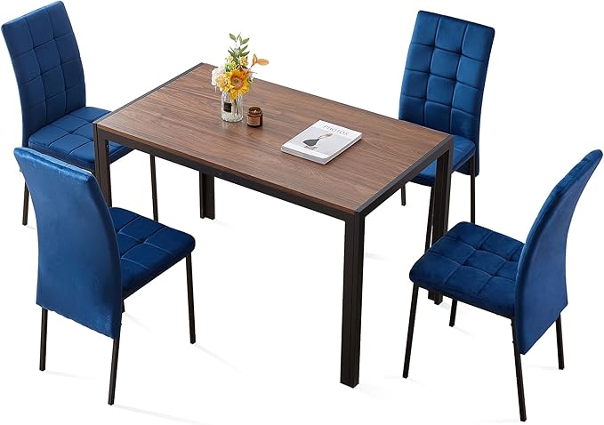 NicBex Dining Table Set for 4 Kitchen Table Set 5-Piece Dining Set Including Velvet High Back Nordic Dining Chair & Creative Design MDF Dining Table for Kitchen, Dining Room, Blue - LeafyLoom