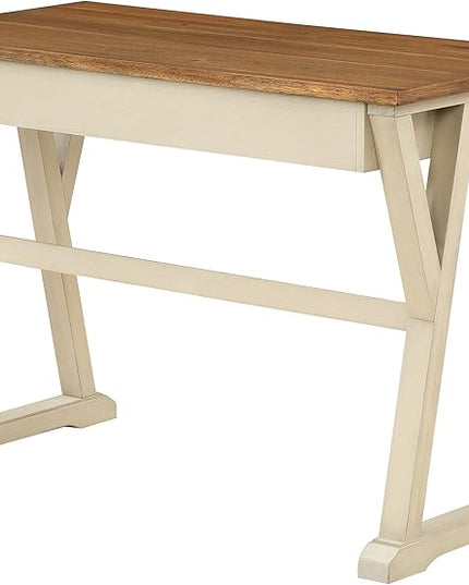OSP Home Furnishings Jericho Rustic 42 Inch Writing Desk with 2 Drawers and Burnished Decorative Hardware, Antique White - LeafyLoom