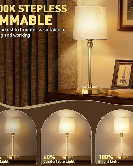 Cordless LED Table Lamp, 6000mAh Rechargeable Bedside Night Lamp for Bedroom, Portable Touch Stepless Dimmable Battery Operated Lamp, Ambient Light for Patio Restaurant(‎Antique Brass H) - LeafyLoom