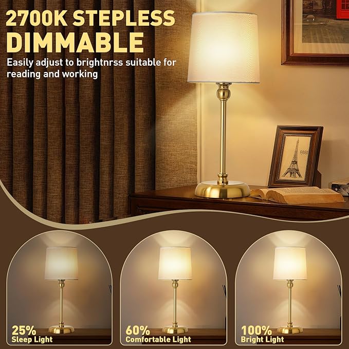 Cordless LED Table Lamp, 6000mAh Rechargeable Bedside Night Lamp for Bedroom, Portable Touch Stepless Dimmable Battery Operated Lamp, Ambient Light for Patio Restaurant(‎Antique Brass H) - LeafyLoom