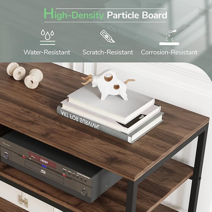 Novilla Retro Farmhouse TV Stand for TVs up to 50 Inches, Living Room Entertainment Center for Flat/Curved Screen, 43 Inches, Walnut - LeafyLoom