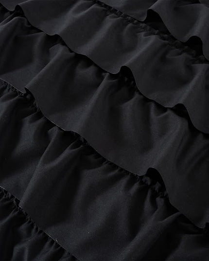 A Nice Night Waterfall Flutter Ruffle 3PCS Comforter Set,Chic Ruffled Textured Princess Bedding Set,Black,Twin - LeafyLoom