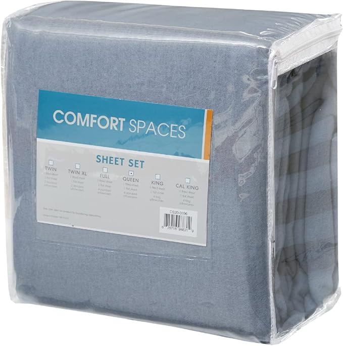 Comfort Spaces Cotton Flannel Breathable Warm Deep Pocket Sheets With Pillow Case Bedding, Twin, Solid Blue, 3 Piece - LeafyLoom