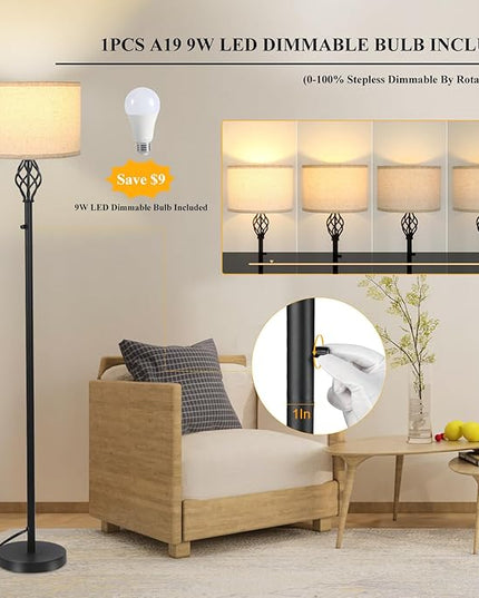 Floor Lamps for Living Room, Standing Lamp, Modern Floor lamp with Linen Shade, Rotary Switch, LED Bulb Included(10W 1000LM), Stepless Dimmable Floor Lamp for Bedroom, Reading Tall Lamp for Office - LeafyLoom