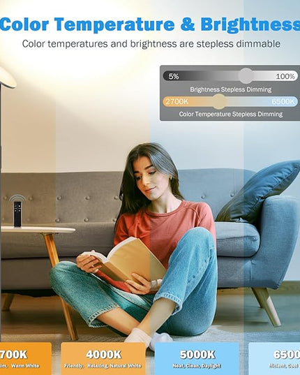 LED Floor Lamp, 3000LM 30W Super Bright Standing Lamp, 300W Equivalent Modern Torchiere Sky Lamp, 2700K-6500K Stepless Dimming with Remote & Touch Control, 69" Tall Lamp for Living Room Bedroom Office - LeafyLoom