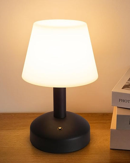 KDG Modern Cordless Small Table Lamps, Portable LED Dimmable Desk Lamp, 5000mAh Rechargeable Battery Operated Lighting for Restaurant/Bedroom/Bedside/Bar/Outdoor/Camping/Night Light(Black) - LeafyLoom