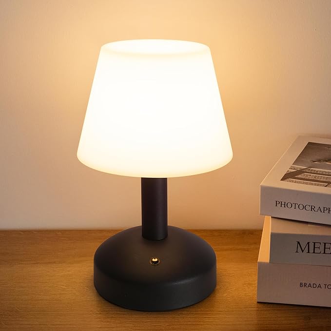 KDG Modern Cordless Small Table Lamps, Portable LED Dimmable Desk Lamp, 5000mAh Rechargeable Battery Operated Lighting for Restaurant/Bedroom/Bedside/Bar/Outdoor/Camping/Night Light(Black) - LeafyLoom