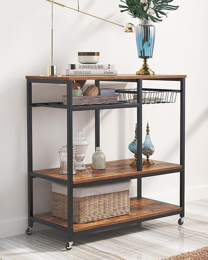 SogesGame Kitchen Cart Kitchen Baker's Rack, 3-Tier Vintage Serving Cart with Wheels Utility Cart Microwave Stand Storage Shelf Coffee Cart for Kitchen Coffee Station - LeafyLoom